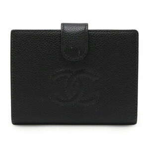 CHANEL Authentic Black Caviar Leather Logo Wallet